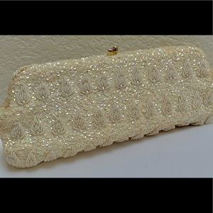 Midcentury beaded sequined clutch wristlet w rhinestones